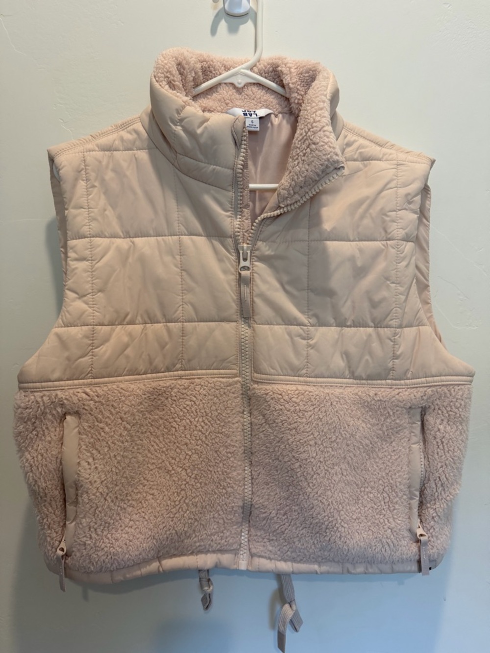 JoyLab Sherpa Puffer Jacket Small Cream Cropped Fleece Zip Athleisure Cozy